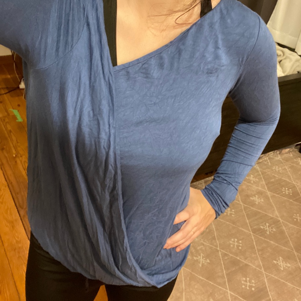 Betabrand Aphrodite Open Back Long Sleeve, Dusty Blue, Large